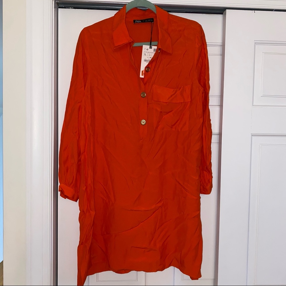 Orange shift dress long sleeve